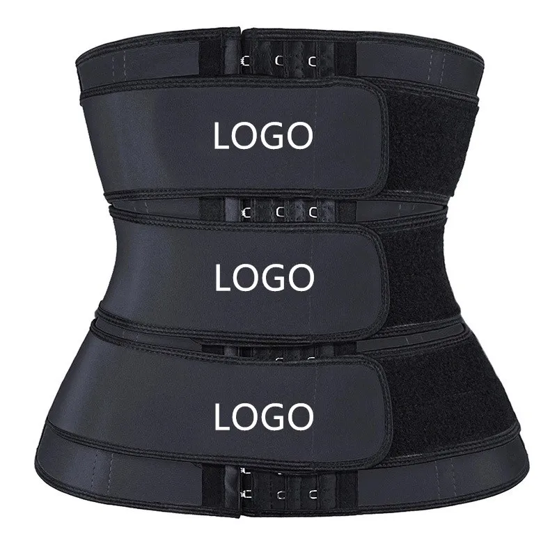 

New 2021 Private Label Custom Sweat Belt Black Neoprene Tummy Slim Trimmer 3 Belt Steel Bone Waist Trainer With Zipper