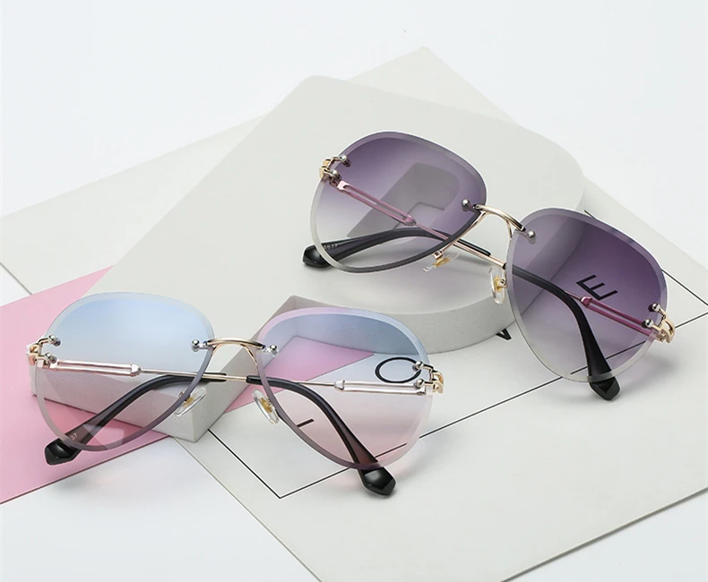Womens Sunglasses Rimless Frameless Trendy Shades Gradient UV400 HD Metal L228
