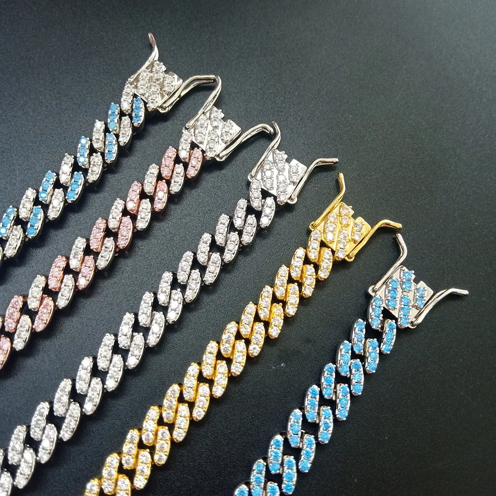 Hiphop Women Jewelry Iced Out Cz Diamond Rainbow Cuban Link Chain