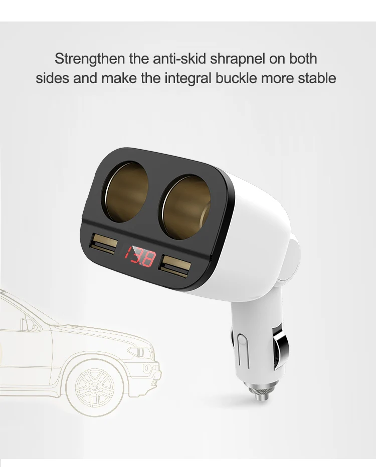 Universal 12V 24V DC 5V 3.1A Fast Charge Cigarette Lighter Adapter Dual USB Car Charger With 2 Cig And Voltage Screen Display