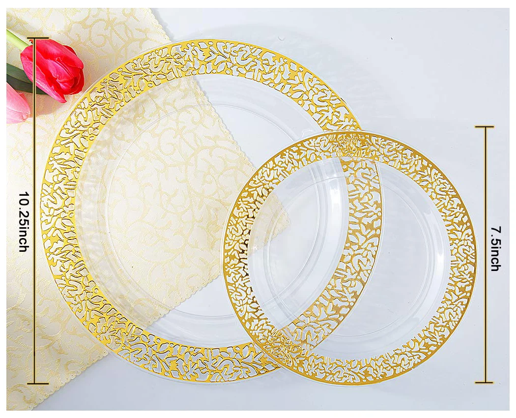 Gold Lace Design Formal Plastic Dinner Plate Set