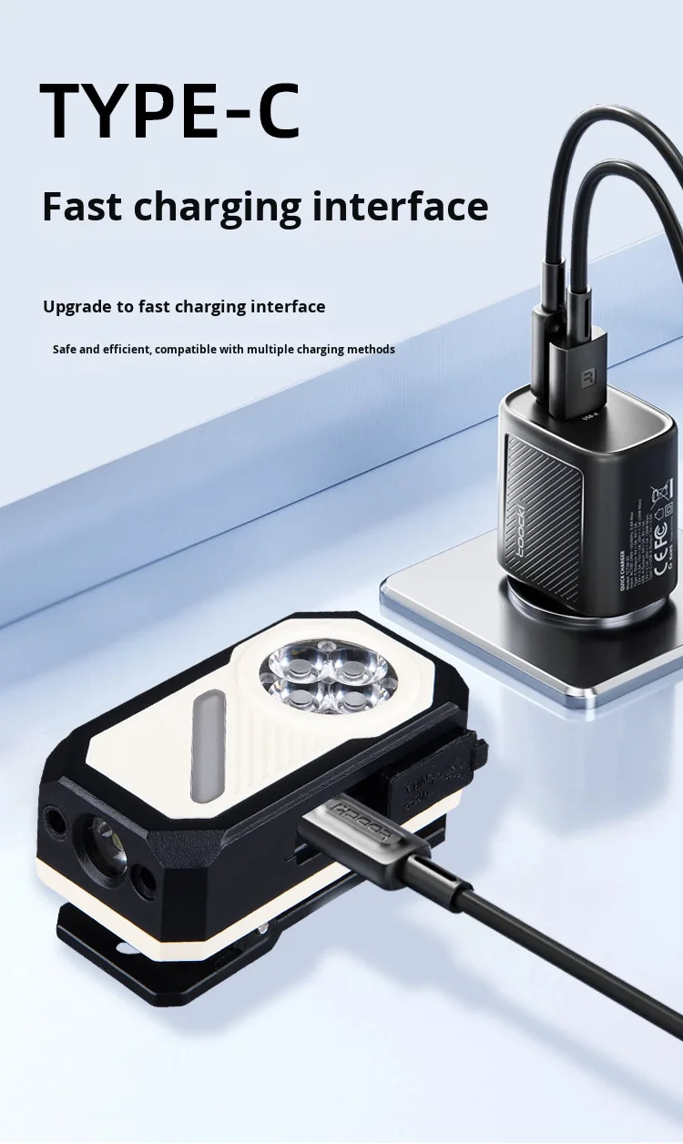 多功能EDC灯，带电子显示屏七色背光强磁铁可拆卸头戴式手电筒帽夹