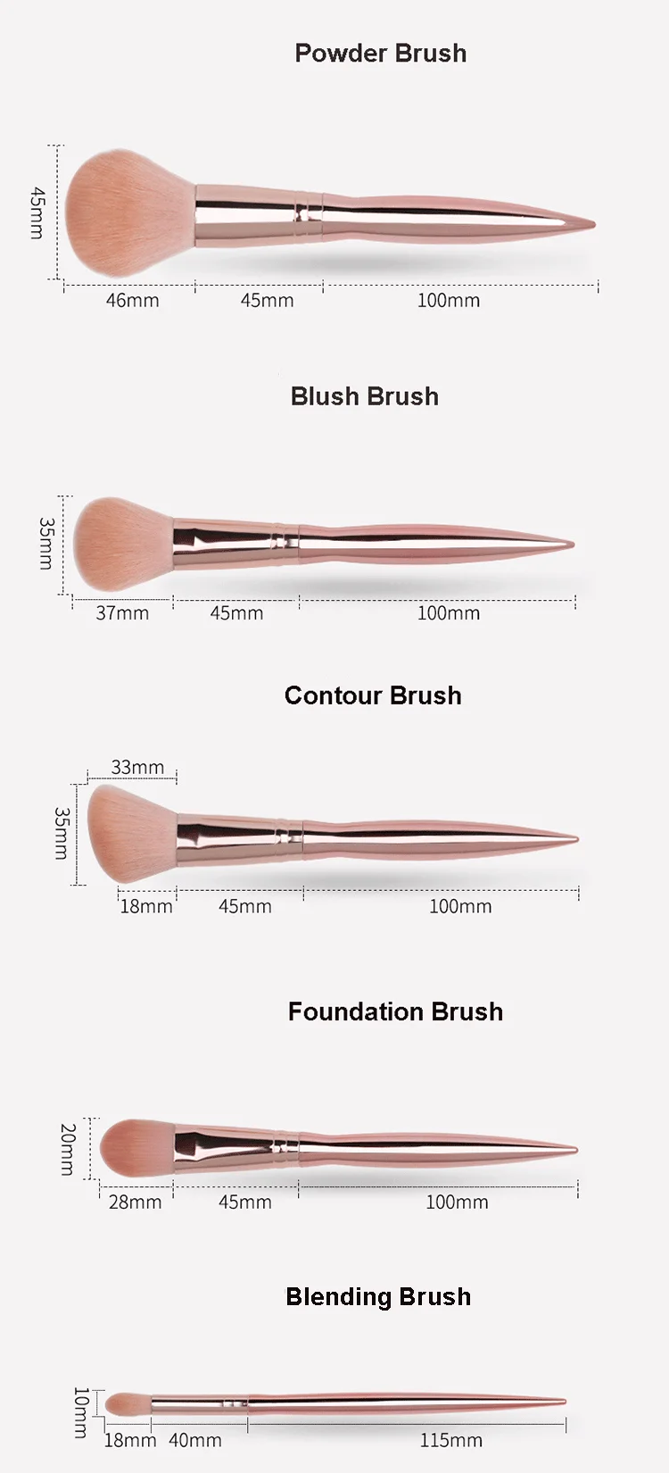 2020 Private Label Custom OEM Taklon 12pcs Rose Gold Makeup Brush Set