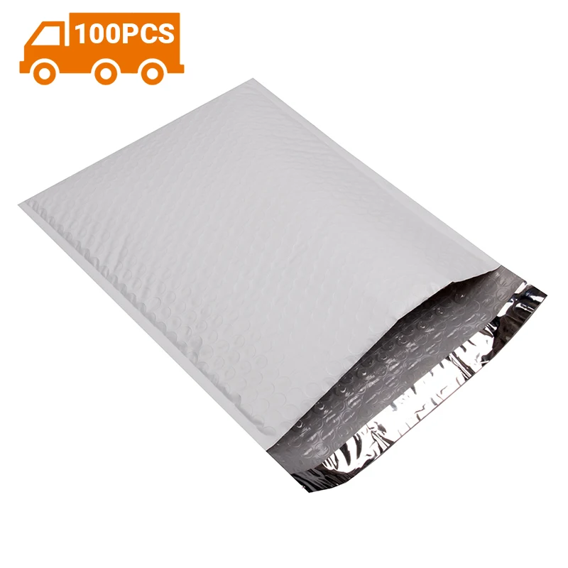
[USA Warehouse] 100 Pcs 7.25 X 12 Inch Wholesale Custom Shipping Padded Bubble Wrap Mailer Poly Bubble Mailer No Logo White 
