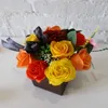 colorful artificial rose soap flower in square vase