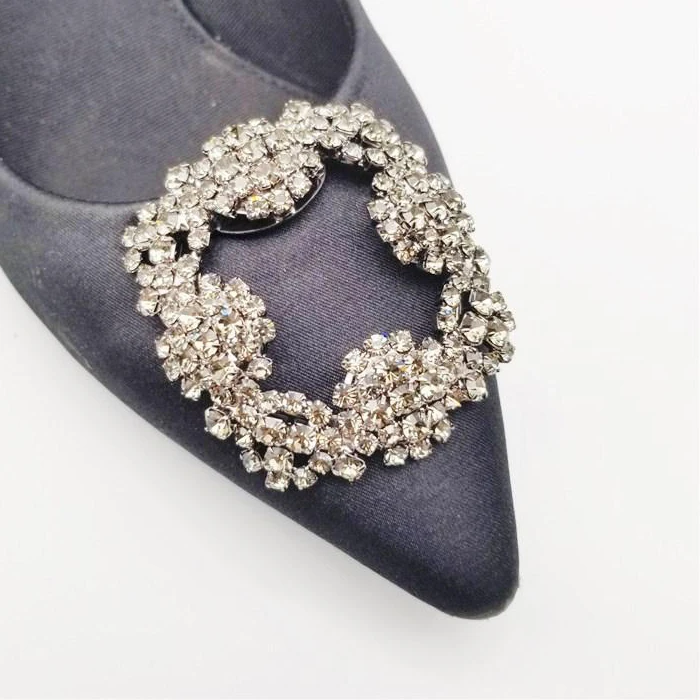 Rectangular Metal Shoes Ornament Square Silver Crystal Rhinestone