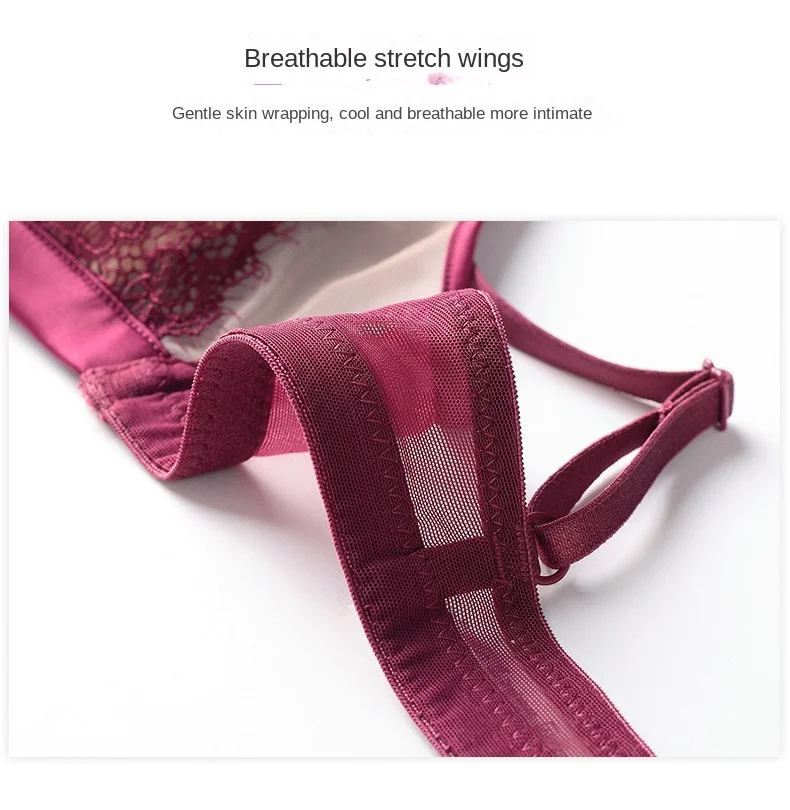 New Sexy French Style Lace Underwear for Women Thin Triangle Cup Push-up Bra Set with Bikini Panties Floral Pattern