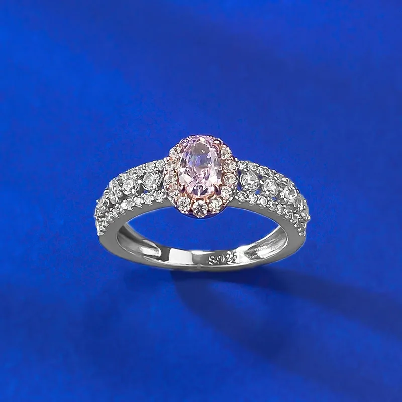 S925 Silver High Lab Diamond 4*6 Pigeon Egg Ring Pink Diamond Yellow Diamond Fine Rings