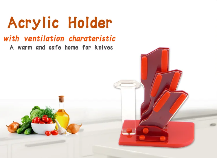 Red Color 4PCS Kitchen Knife Acrylic Block