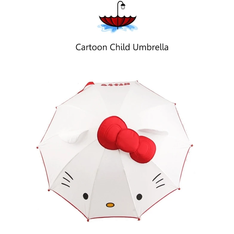 Cartoon hello kitty Cute Cat Sombrillas Children white with custom logo printed Girl Umbrella