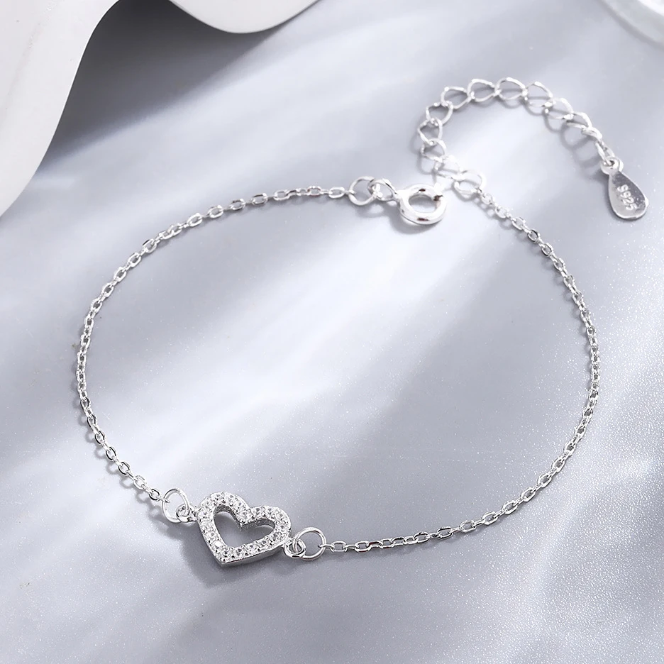 925 Silver Simple Heart high quality bracelet