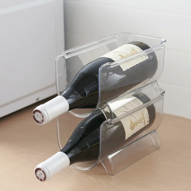 Stackable Clear Plastic Wine Bottle Holder Fridge Organizer Storage