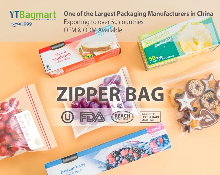 YBTagmart Food Storage Packaging Zipper Lock Bag Resealable Pe Plastic Clear Ziplock Bag