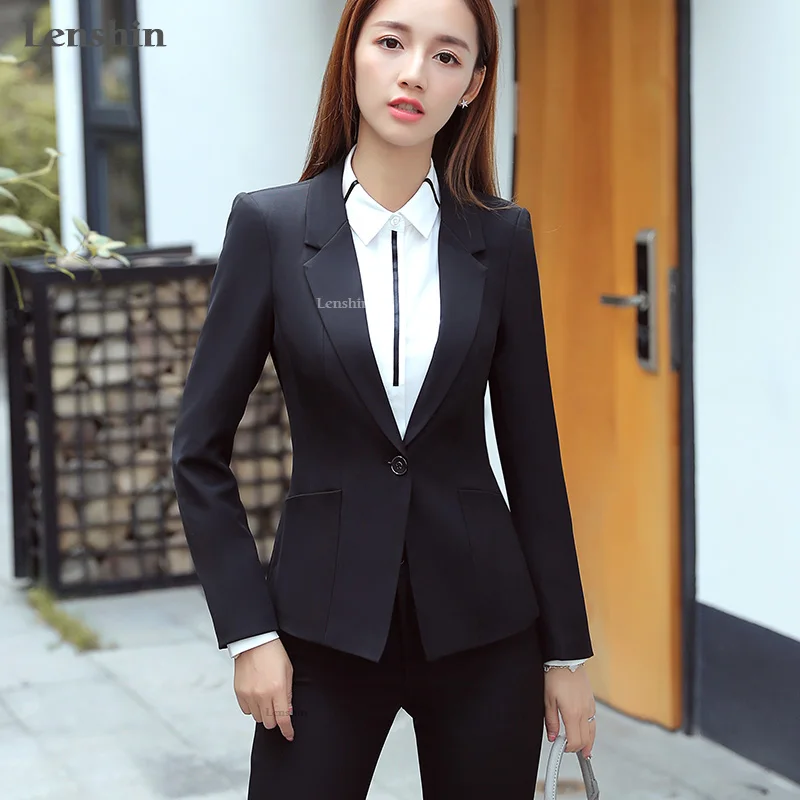 2 Pieces Big Pocket Single Button Formal Pant Suit For Women Work Wear ...