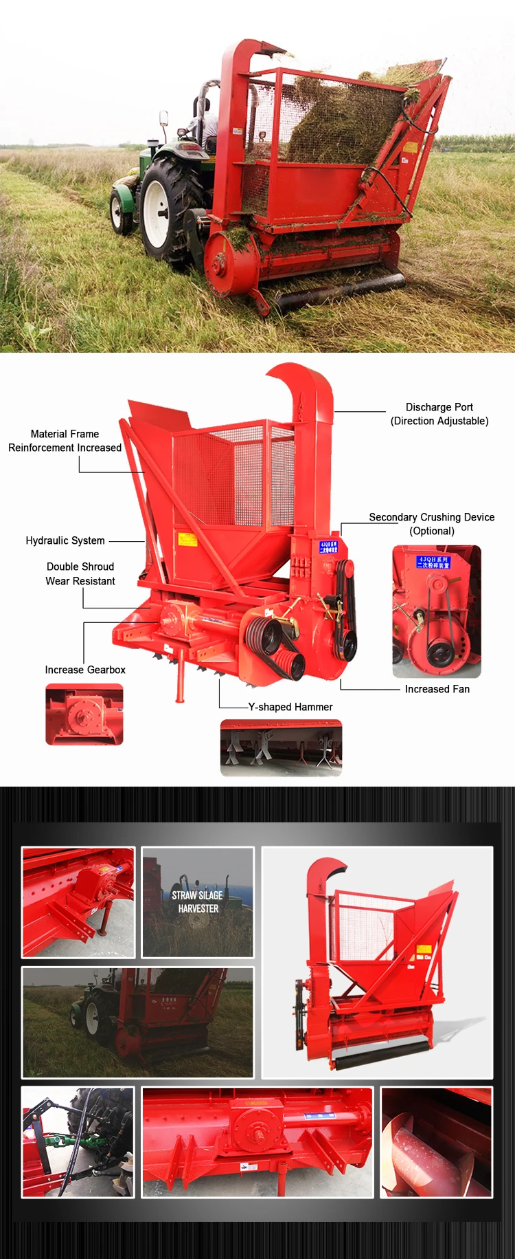 NKUN Tractor Drive Corn Stalk Chop Forage Harvester With Storage Bin