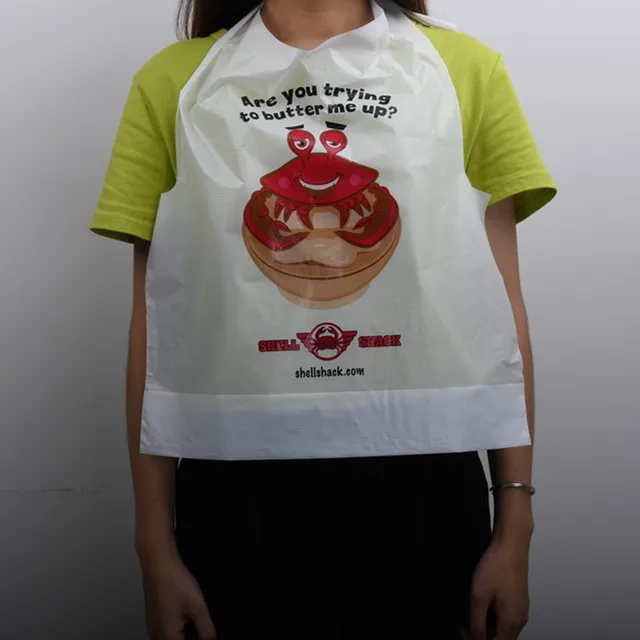 Factory Produce Lobster Crab Sea Food Custom Printed Dinning Apron Disposable Plastic Restaurant Bib 