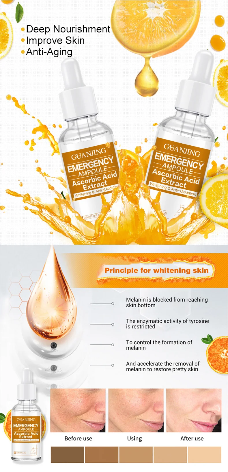 Guanjing Whitening Glow Facial Serum Deep Nourishment Ascorbic Acid