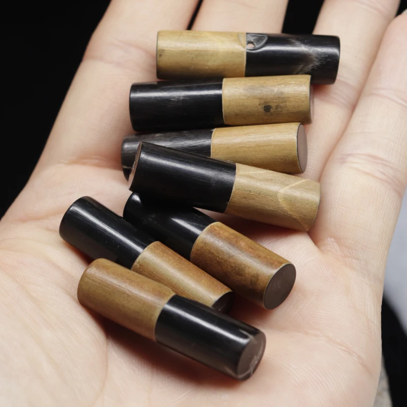 Cylindrical Side Perforated Black Genuine Cow Horn Buttons Stick Shaped ...