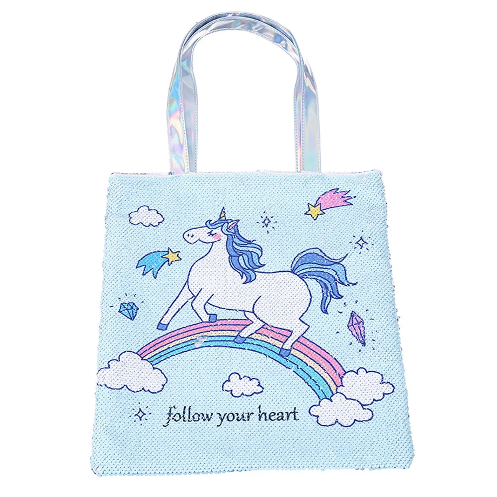 Unicorn Glitter Cartoon Sequin Shopping Bag Girl Largecapacity Hand