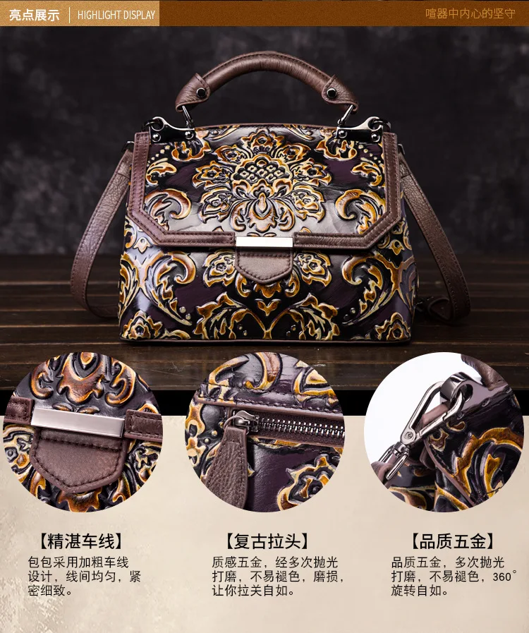 Women Genuine Leather Handbags Ladies Embossed Shoulder Bag Luxury
