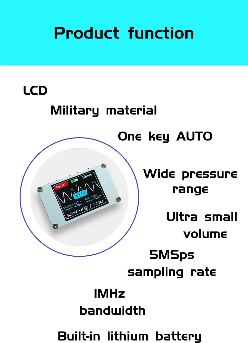 DSO188 Handheld Mini Digital Oscilloscope w/ Probe 1MHz Bandwidth 5M Sample Rate 
