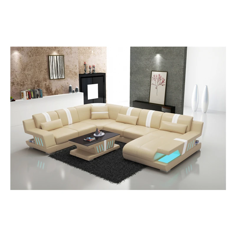 New Modern Style Sofa Set Furniture Living Room Sofas with LED Light Leather Salas