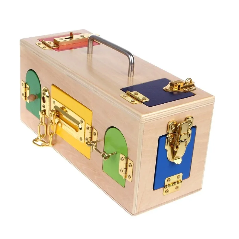 Montessori Toys For Kids DIY Colorful Lock Box Wooden Early