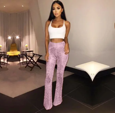 Long Wide Leg Sequins Pants Woman 