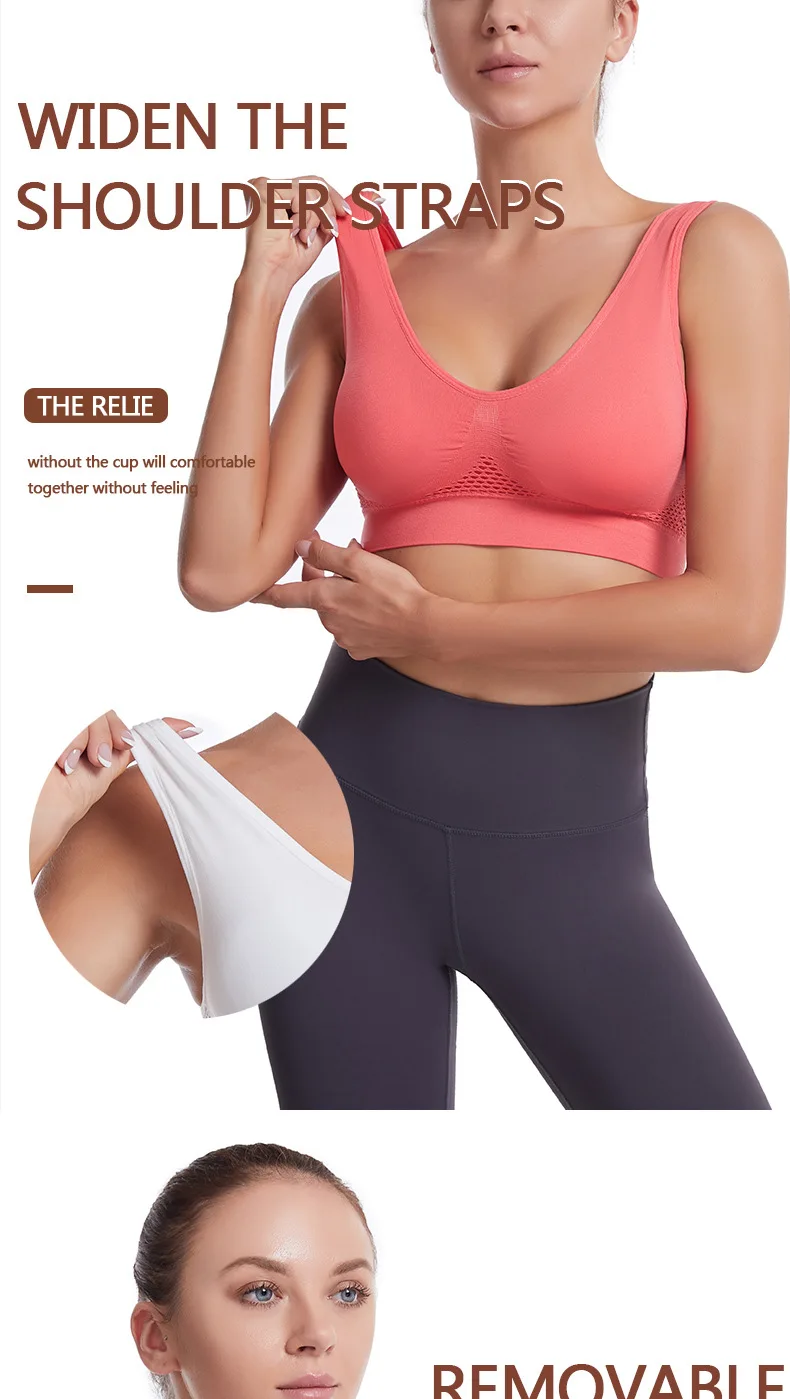Women's Sports Bra Vest Large Size Yoga Sports Underwear Breathable Hollow Mesh Wire-Free Support Solid Pattern Summer-Thin