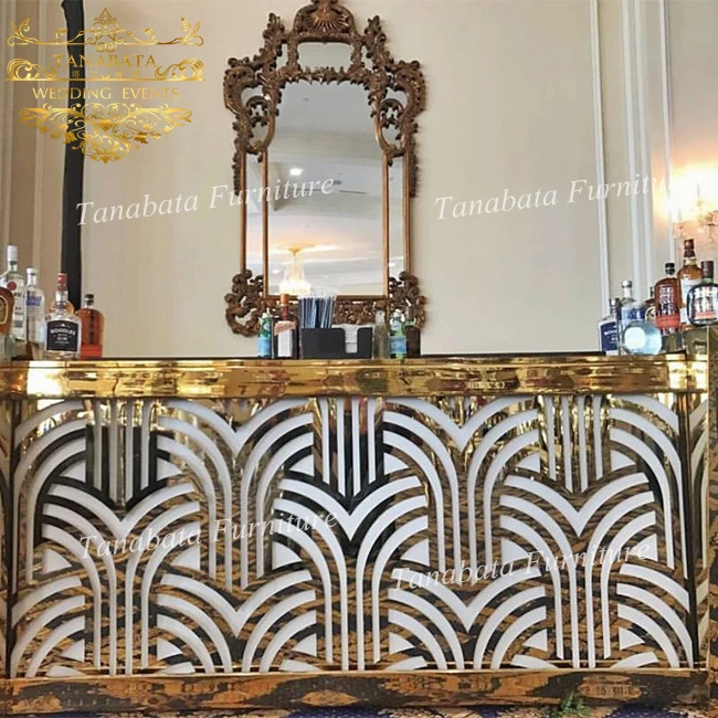 Commercial Furniture Silver Gold Mirror Top Carved Stainless Steel