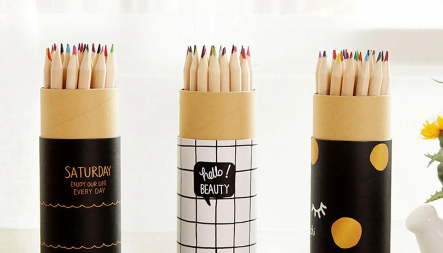 Customize Pattern 12 In 1 Wood Colored Pencils Cases Craft Paper Tube 7 Inch Color Pencil