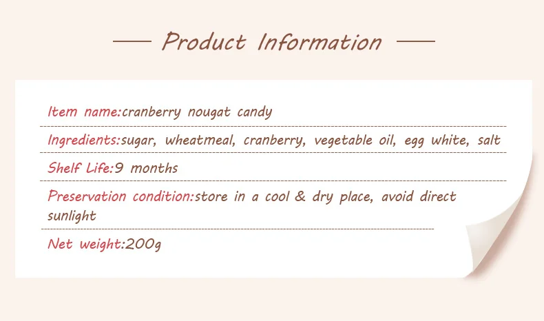 Cranberry milk flavor biscuit crumbs Nougat Candy