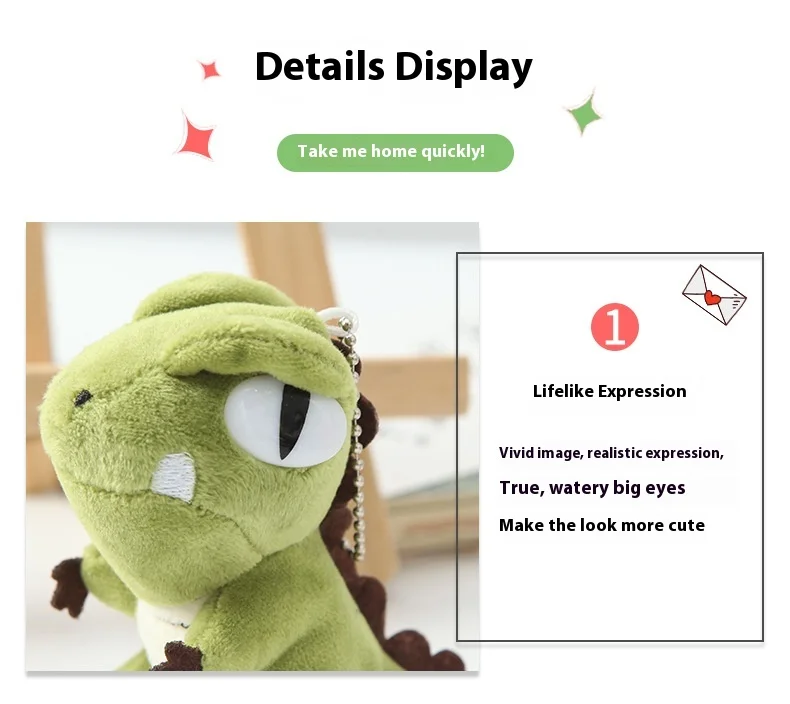 定制便宜的迷你毛绒动物玩具，可爱的恐龙吊坠，定制毛绒动物钥匙扣