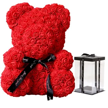 2020 Valentine Gift 25cm Rose Flower Teddy Bear Rose Bear With Gift Box