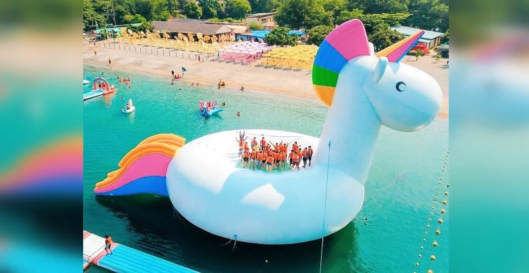 Inflatable Unicorn Water Trampoline Slide Floating Playground for