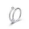 Open ring s925 silver micro set with two diamond staggered open adjustable ins port wind ring