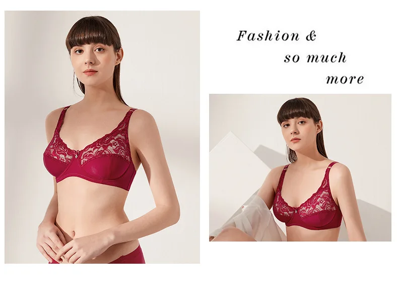Ultra-Thin Large Size Steel Ring Bra Sexy Lace Lingerie with Adjustable Gathered Cups Breathable Feature for Foreign Trade