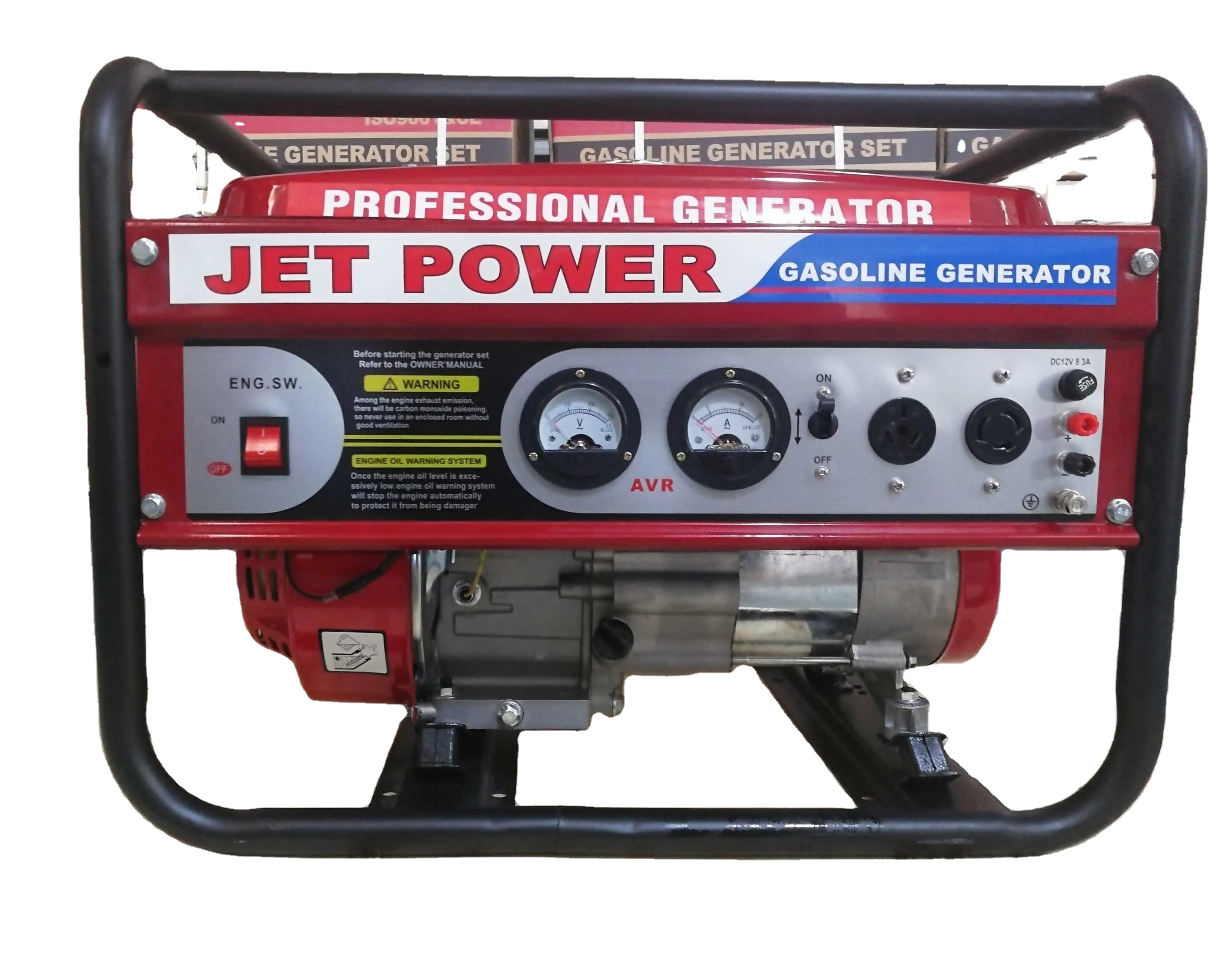 Side-by-side comparison of tri-fuel inverter (compact, enclosed) vs open-frame gasoline (larger, exposed engine)