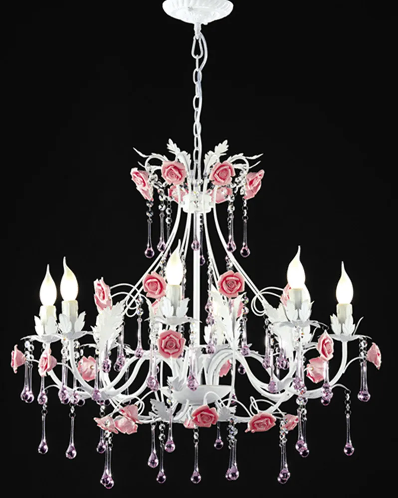 French Style Lighting Pink Flower Crystal Droplets Candle