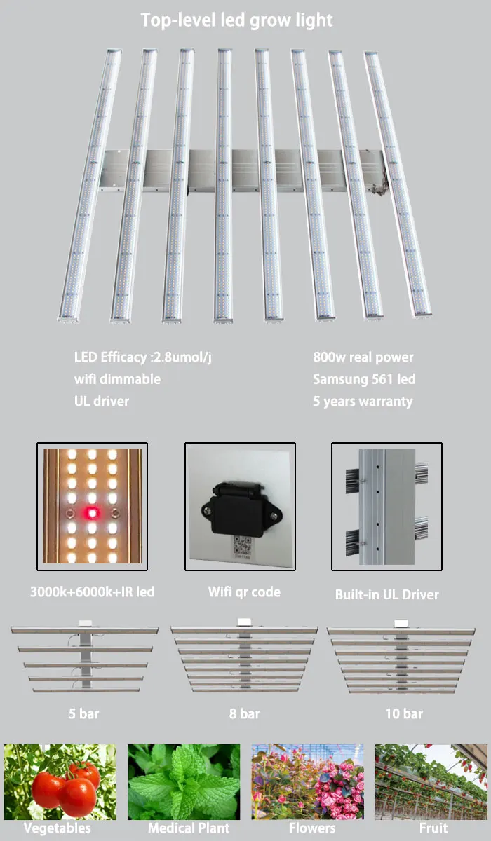 Indoor grow light wholesale china liner led grow light bar 8 bars 800W LED light grow