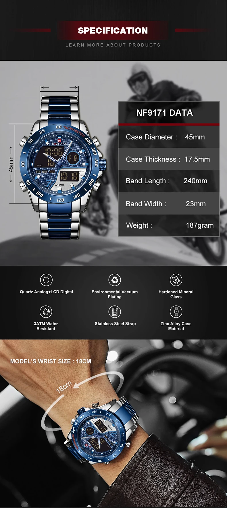 NAVIFORCE Men Digital Watch LED Sport  Mens Quartz Wristwatch Male Luminous Waterproof Clock Watches Relogio Masculino