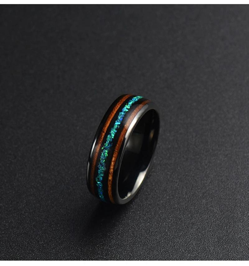 product-BEYALY-Tungsten Stainless Steel Jewelry Ceramic Inlaid With Double Wood Opal Ring-img