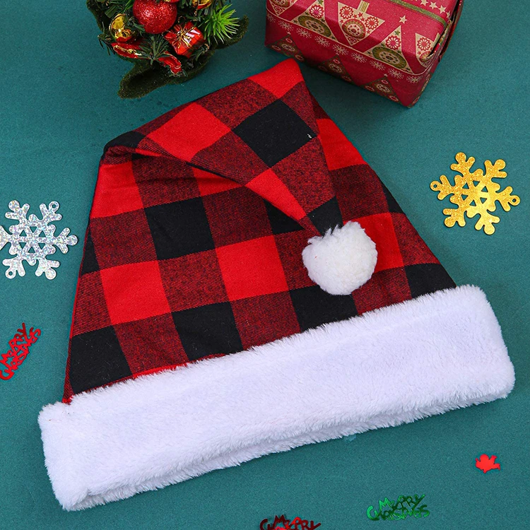 2020 Home Party Christmas Decoration Plaid Christmas Hats For Adults Santa Hat