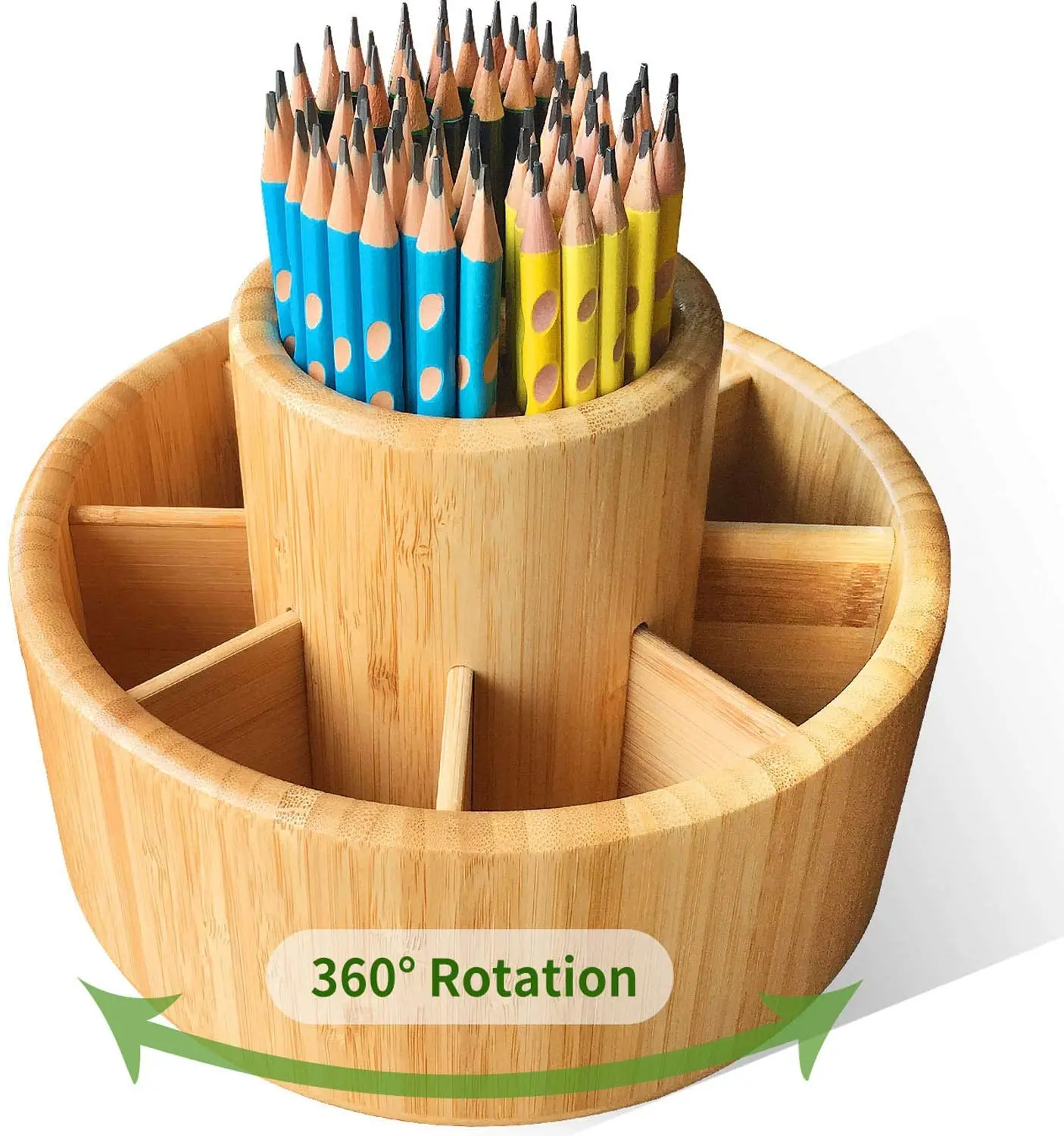 Pencil Holder Art Supply Caddy Wooden Revolving Stationery Organizer