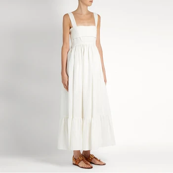 white linen spaghetti strap dress