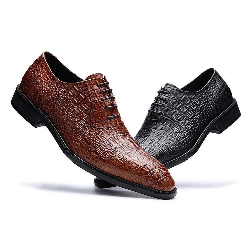 Men Dress Shoes Crocodile Print Oxfords Formal Lace Up Edmd