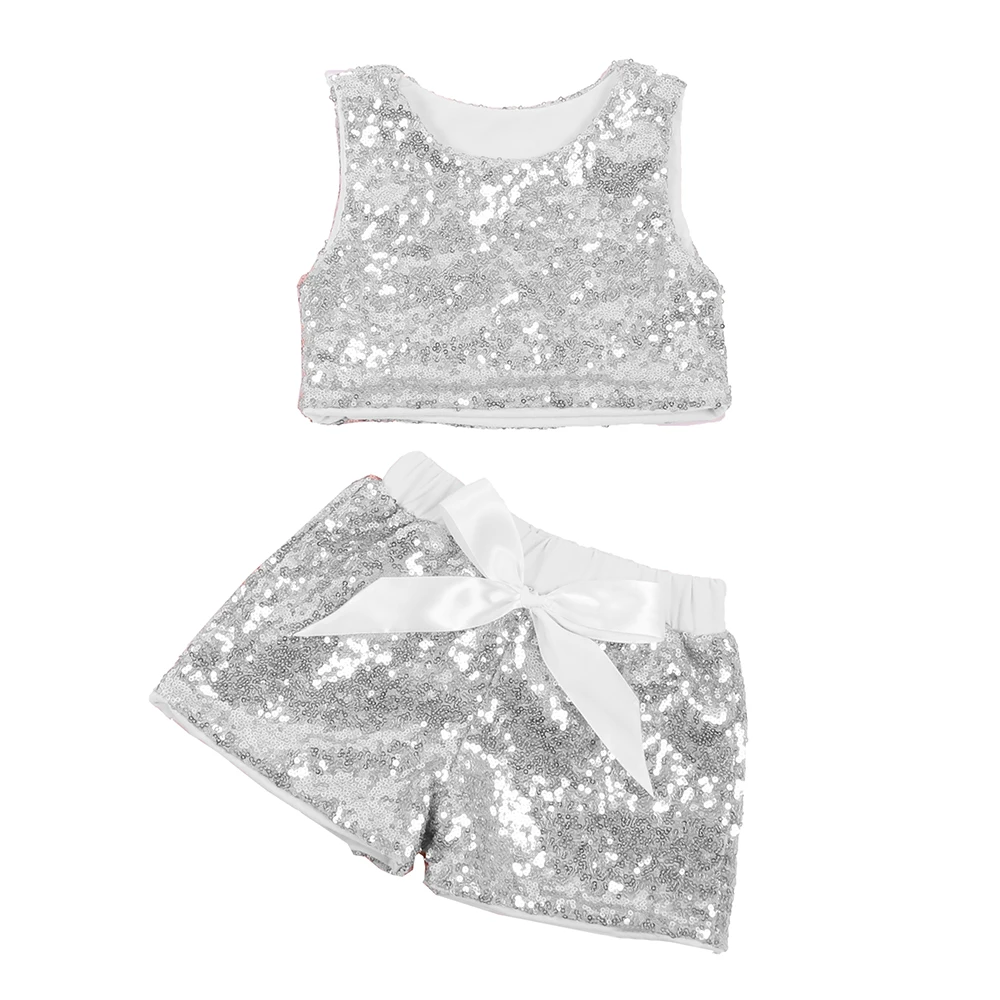 Little Girls Sequin Shorts Sets Summer Baby Girls Sparkle Vest Top