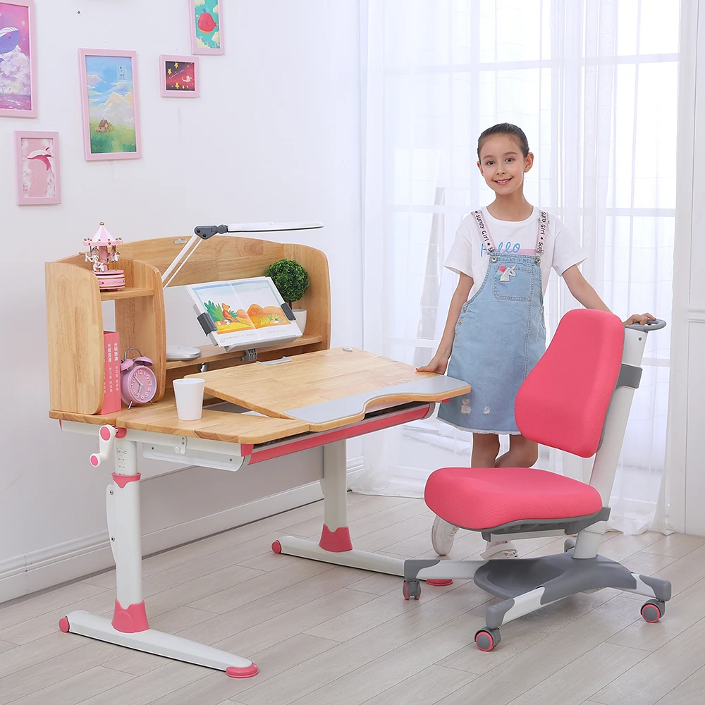 
High Quality ergonomic children desk tilt table wood adjustment study table and chair for children to study 