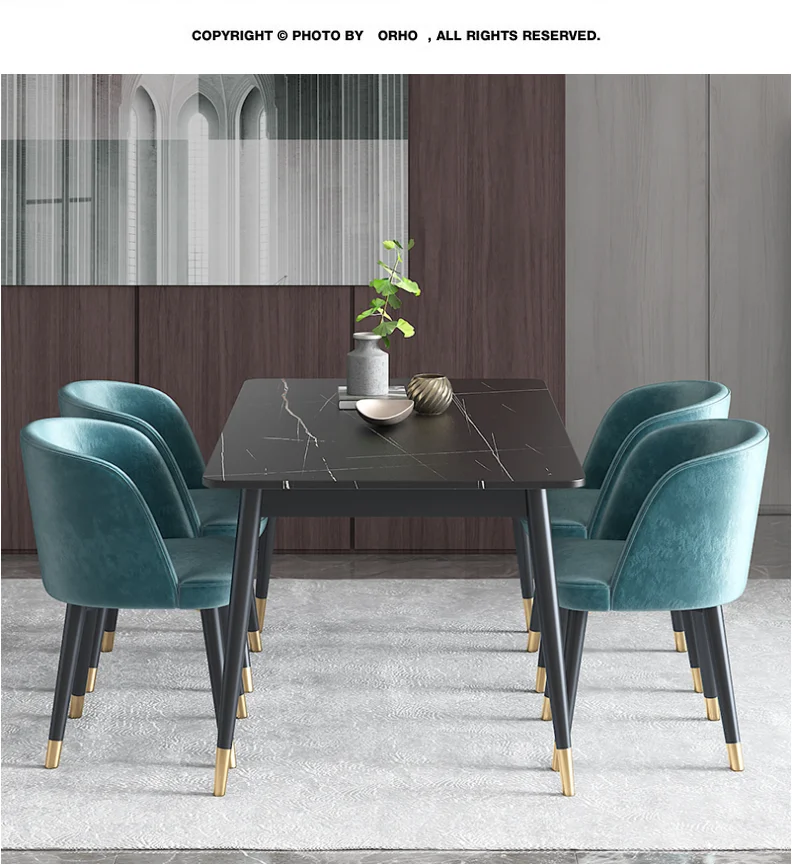 Modern Nordic Furniture White Marble Top Glod Metal Dining Room Table Set