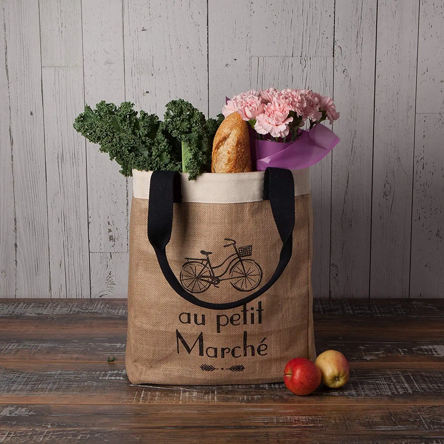 Wholesale Reusable Recycled Burlap Jute Tote Bag With Leather Handle